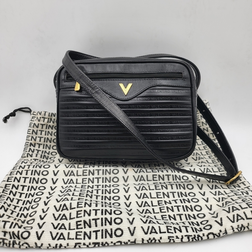 VALENTINO Black Calfskin Leather Crossbody Bag..Authentic..